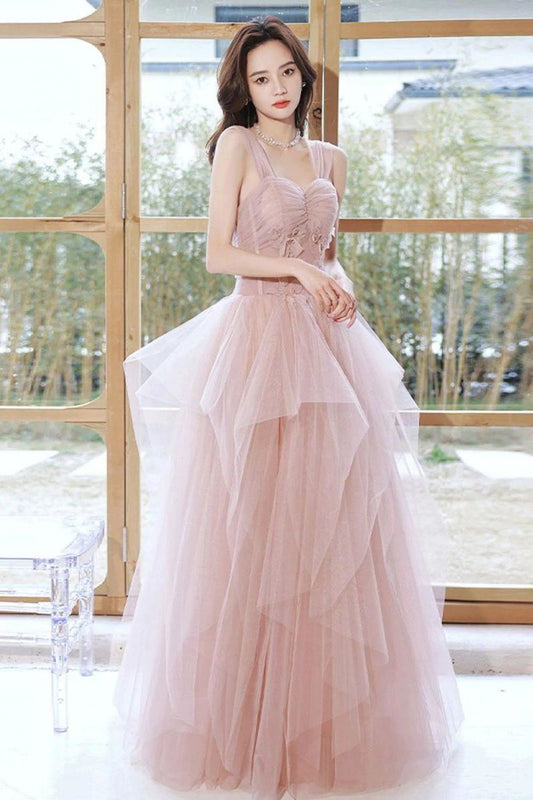 Princess A Line Sweetheart Blush Long Prom Dress with Appliques