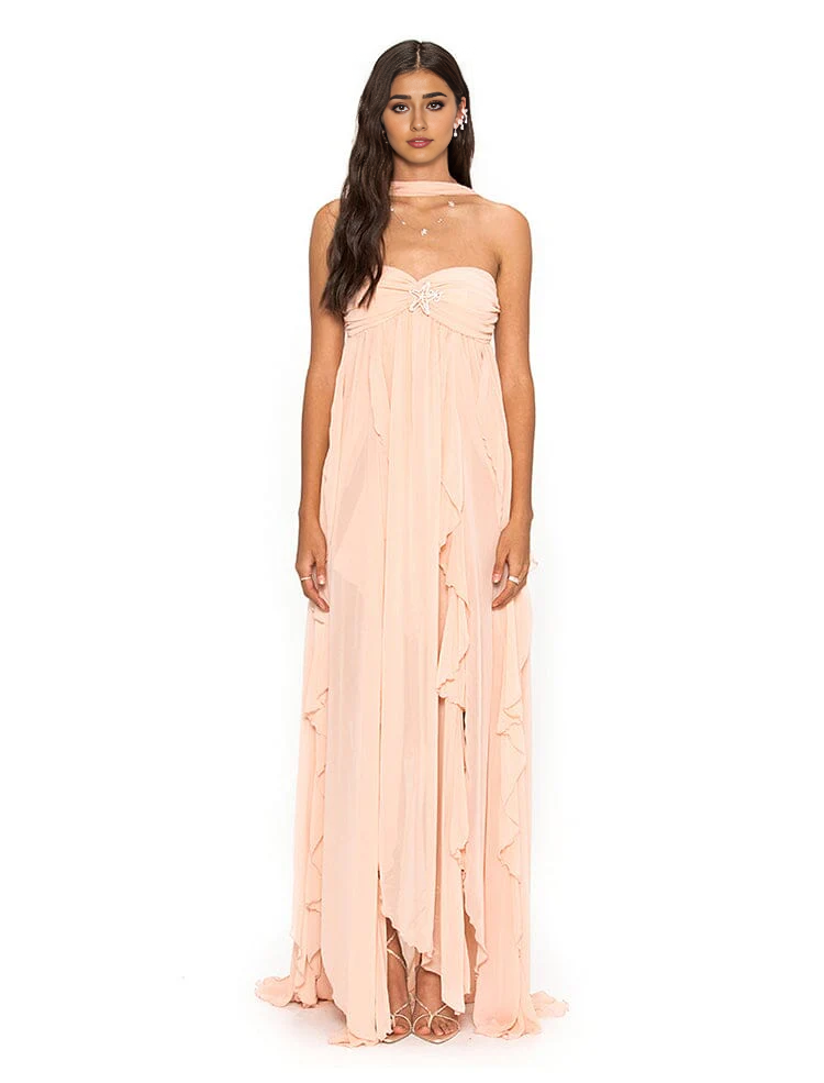 Lace Irregular Dress In Pink