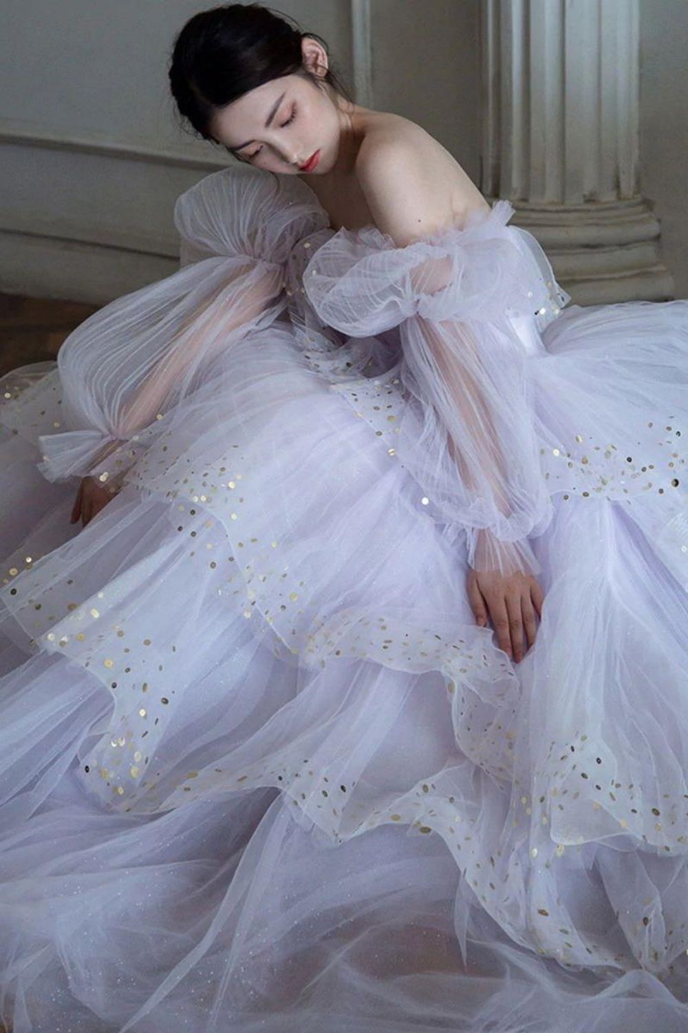Elegant A Line Off the Shoulder Light Purple Long Prom Dress with Sequins