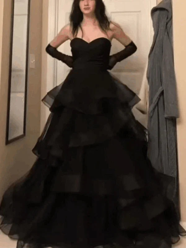 A-Line Sweetheart Ruffles Ball Gown Prom Dresses For Evening
