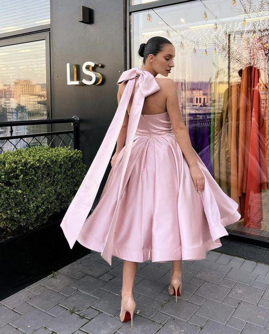 A-Line Evening Gown Homecoming Dress Sleeveless Wedding Guest Satin Dress with Butterfly