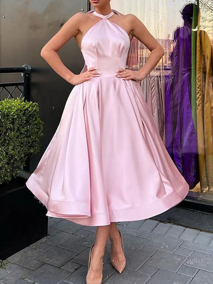 A-Line Evening Gown Homecoming Dress Sleeveless Wedding Guest Satin Dress with Butterfly