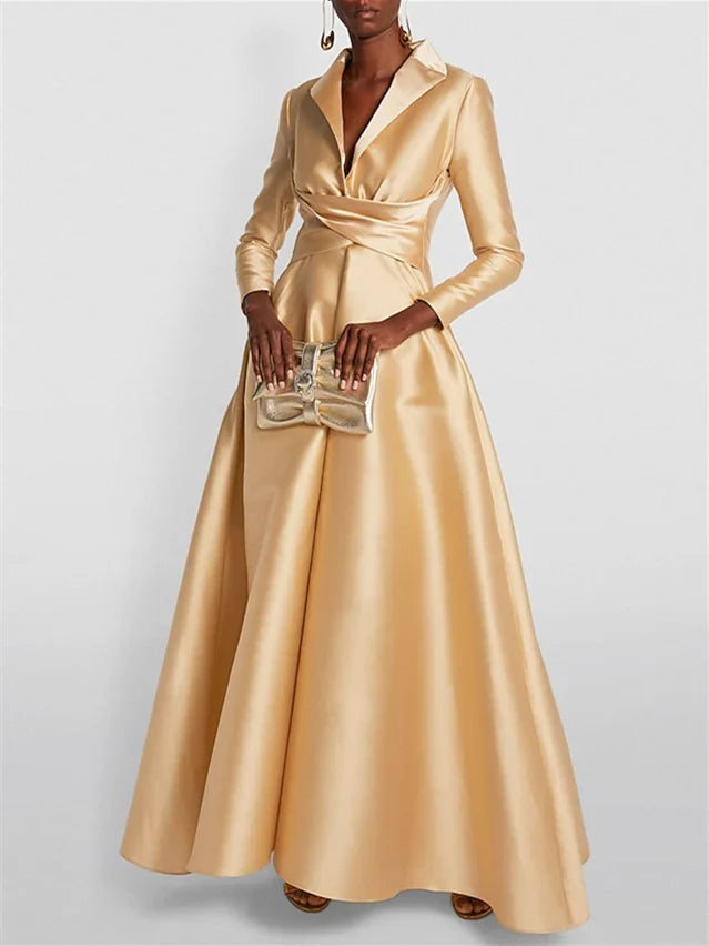 Mom Of The Bride Dressbride Mother Dress A-Line/Princess Long Sleeves V-Neck Floor-length Evening Dresses Formal Women's Dresses