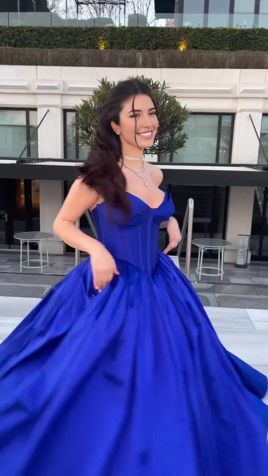Formal Women's Dresses Royal Blue A-Line Strapless Long Prom Dress Evening Gown Prom Clothing
