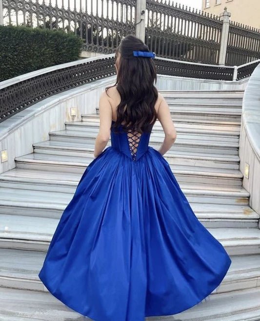 Formal Women's Dresses Royal Blue A-Line Strapless Long Prom Dress Evening Gown Prom Clothing