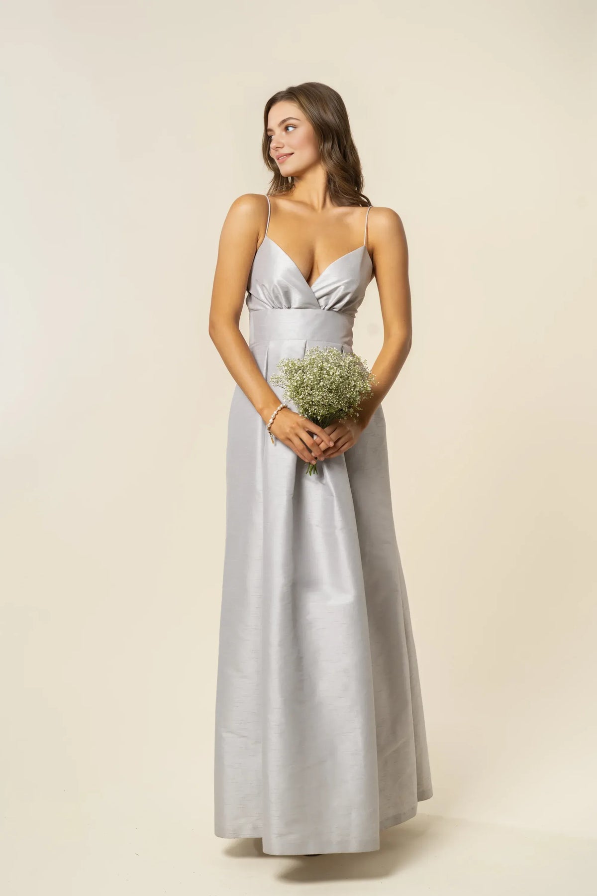A-Line V Neck Spaghetti Straps Floor-Length Sleeveless Prom Gown No Slit Elegant Satin Evening Dresses for Women