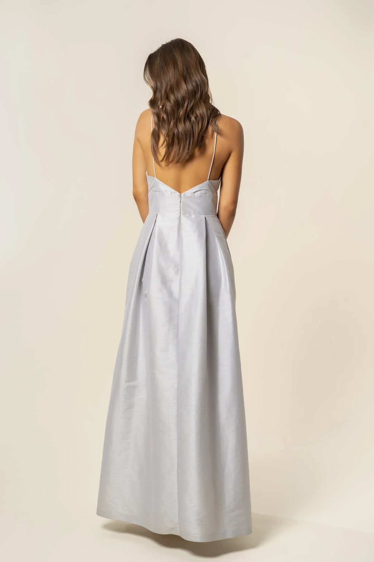 A-Line V Neck Spaghetti Straps Floor-Length Sleeveless Prom Gown No Slit Elegant Satin Evening Dresses for Women