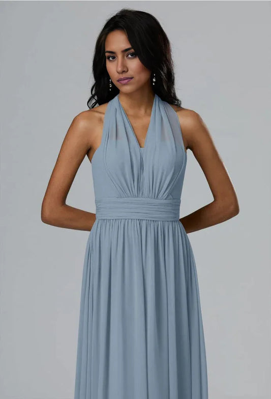 A-line V-Neck Floor Length Short Sleeves Prom Dresses Sleeveless Strapless Cheap Chiffon Bridesmaid Dresses With Slit