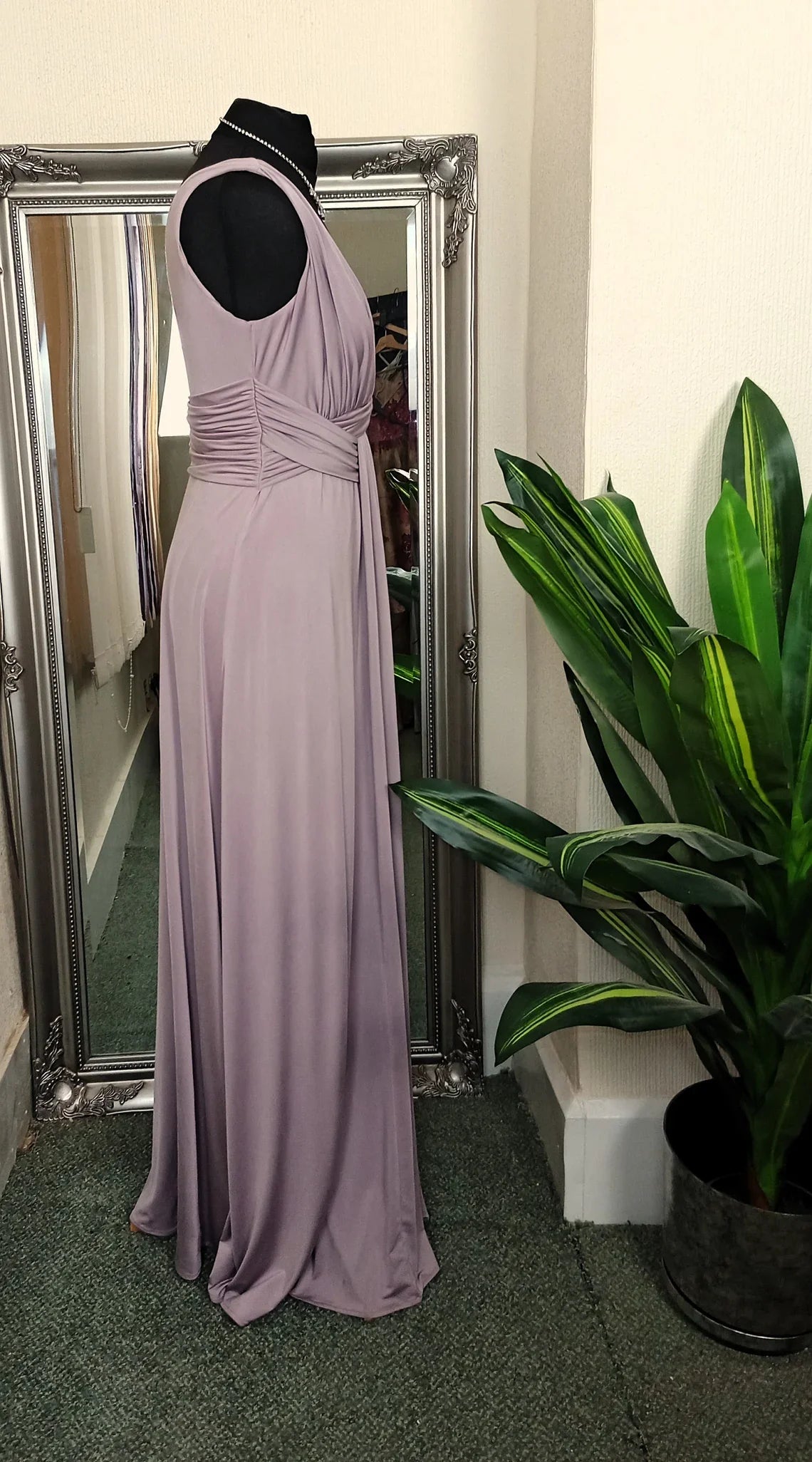 A-line Deep V Neck Off Shoulder Sleeveless Floor Length Prom Dress