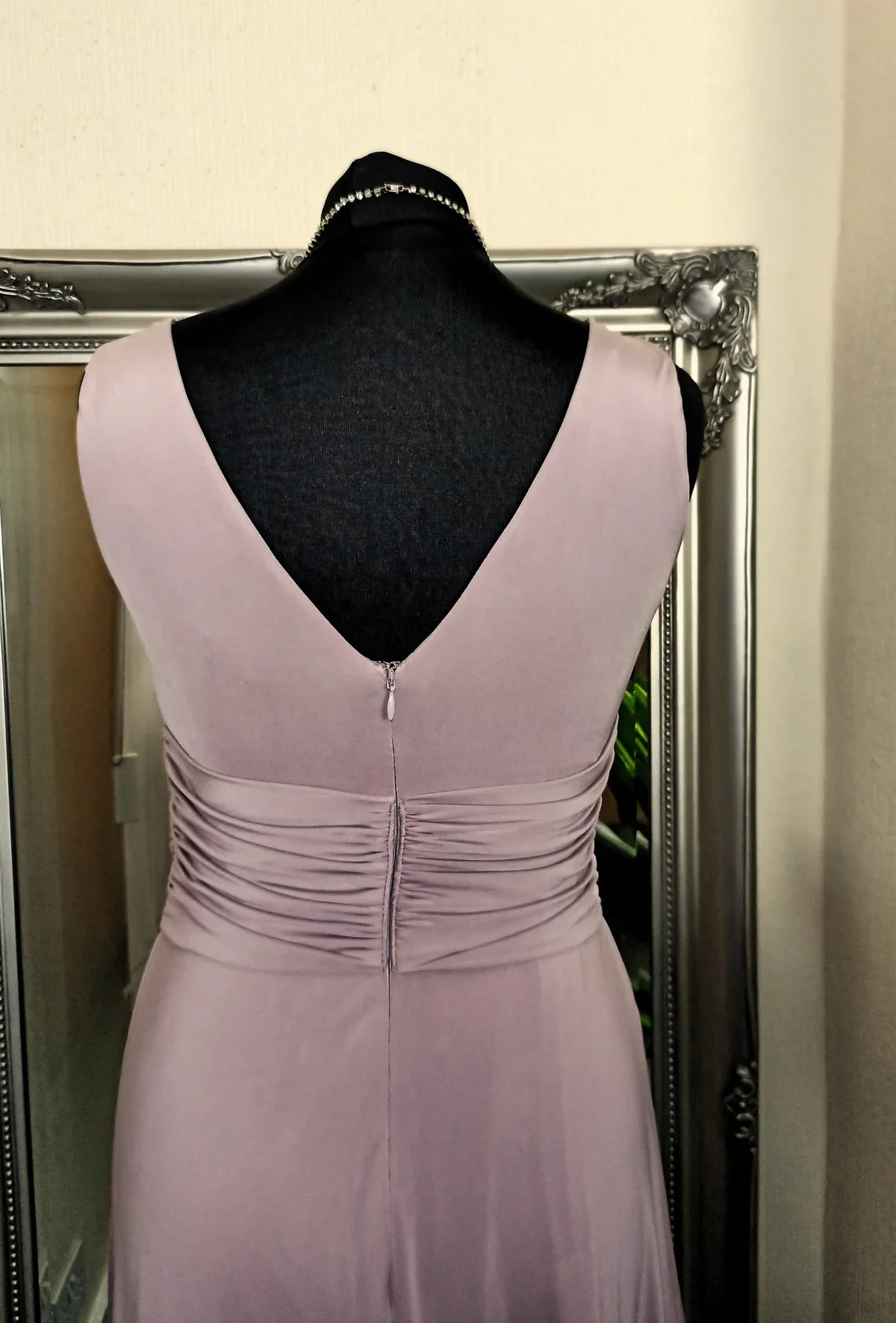 A-line Deep V Neck Off Shoulder Sleeveless Floor Length Prom Dress