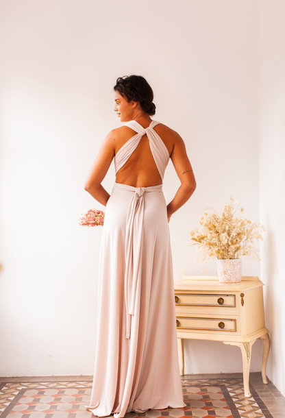 A-line Elegant BacklessDeep V Neck Floor Length Dress Prom Party Dress