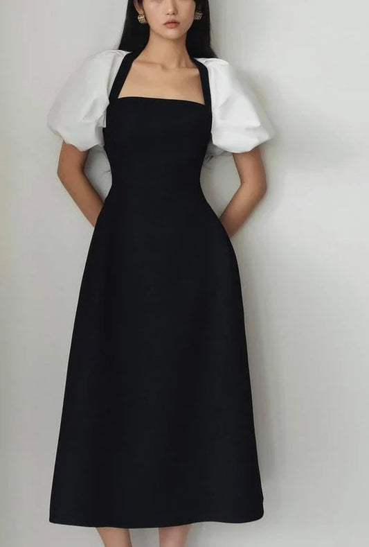A-line Elegant Square Neck Evening Prom Dress Short Sleeves
