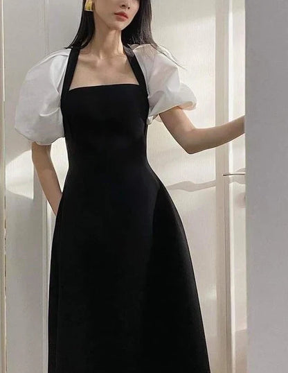 A-line Elegant Square Neck Evening Prom Dress Short Sleeves