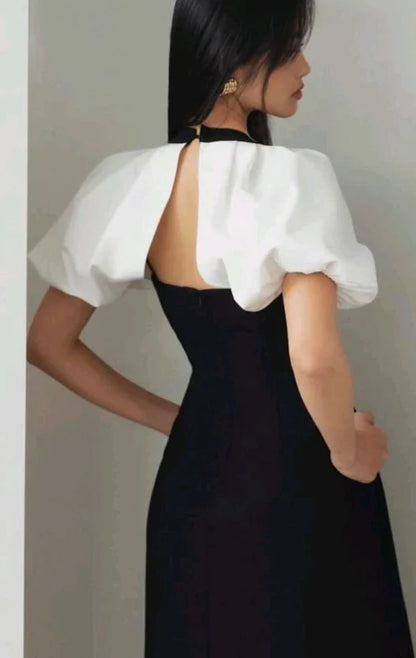 A-line Elegant Square Neck Evening Prom Dress Short Sleeves