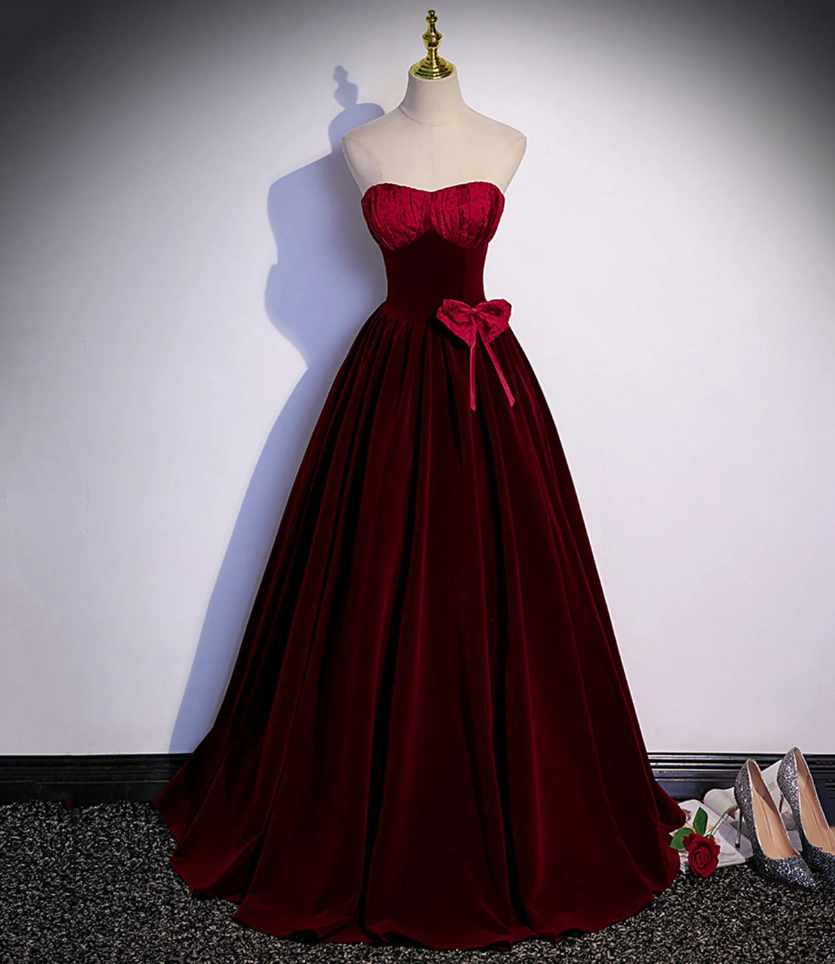Dresses Formal Burgundy Velvet Long Prom Dress A-line Evening Gown Stores With Prom Dresses