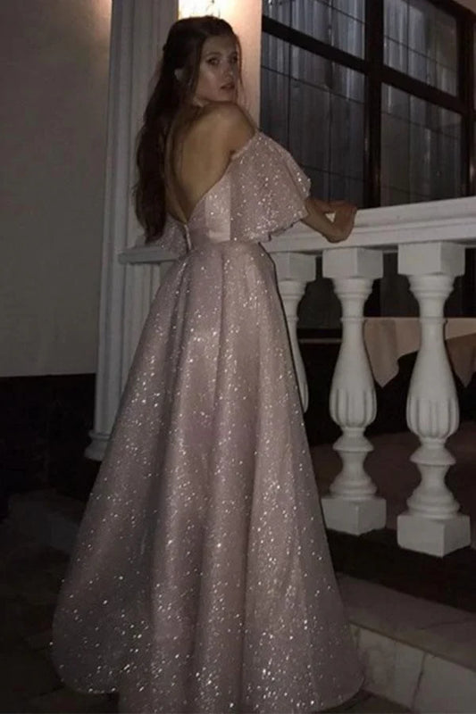 Formal Women's Dresses Gorgeous Pearl Pink Sequins High Split A-line Formal Dresses Prom Dresses Prom Dresses Stores