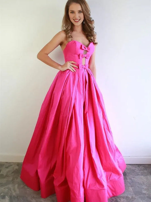 A-line Off-the-Shoulder Floor Length Satin Backless Strapless Evening Dresses