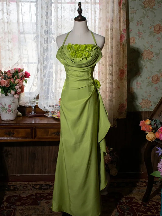 A-line Off-the-Shoulder Lace Up Halter Neck Floral Fairy Prom Evening Dress