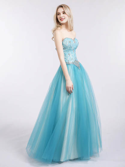 A-line Off-the-Shoulder Sweetheart Neck Lace and Tulle Prom Evening Dress