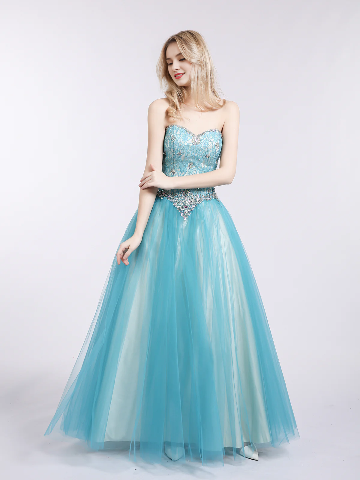 A-line Off-the-Shoulder Sweetheart Neck Lace and Tulle Prom Evening Dress