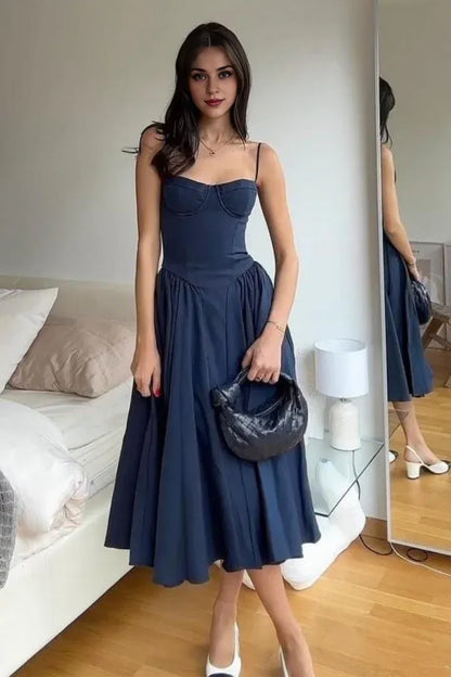 A-line Spaghetti Straps Square Neck Sweetheart Bodice Prom Dress