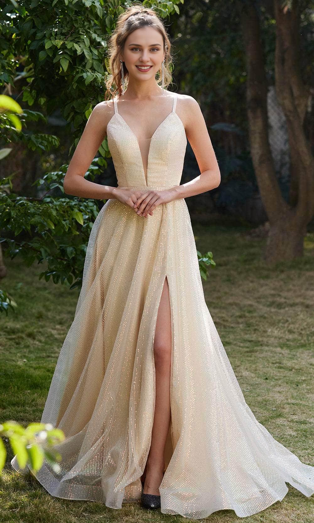 A-line Sweetheart V Neck Off-the-Shoulder Sleeveless Lace-Up Back Prom Gown / Prom Dress In Store