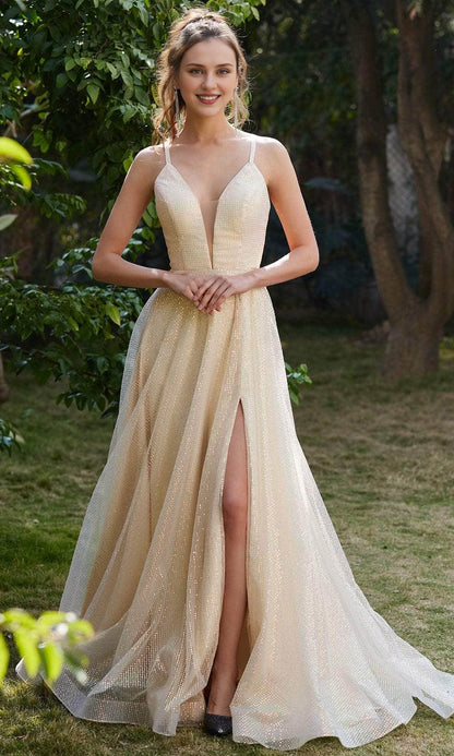 A-line Sweetheart V Neck Off-the-Shoulder Sleeveless Lace-Up Back Prom Gown / Prom Dress In Store