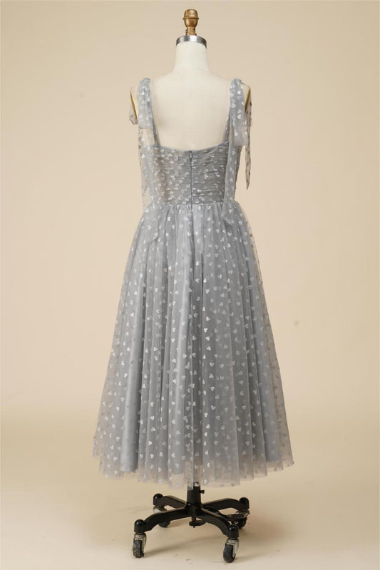 A-Line Tea Length Spaghetti Straps Tulle Homecoming Dresses