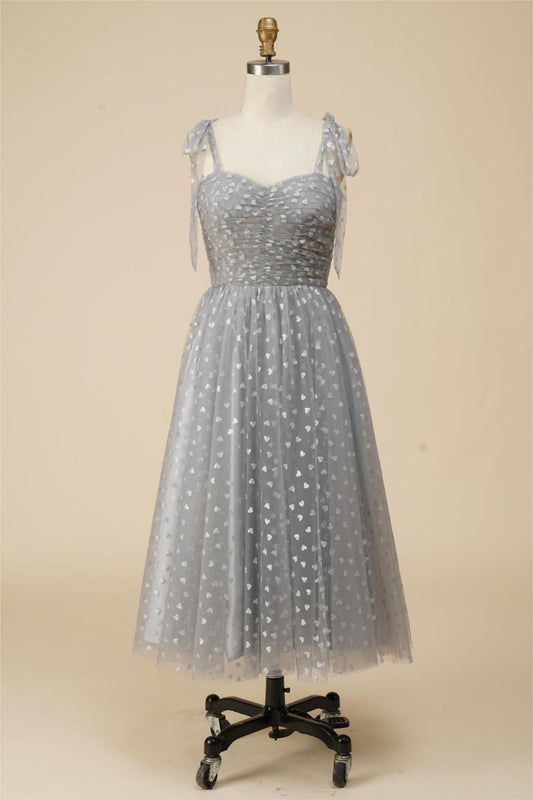 A-Line Tea Length Spaghetti Straps Tulle Homecoming Dresses
