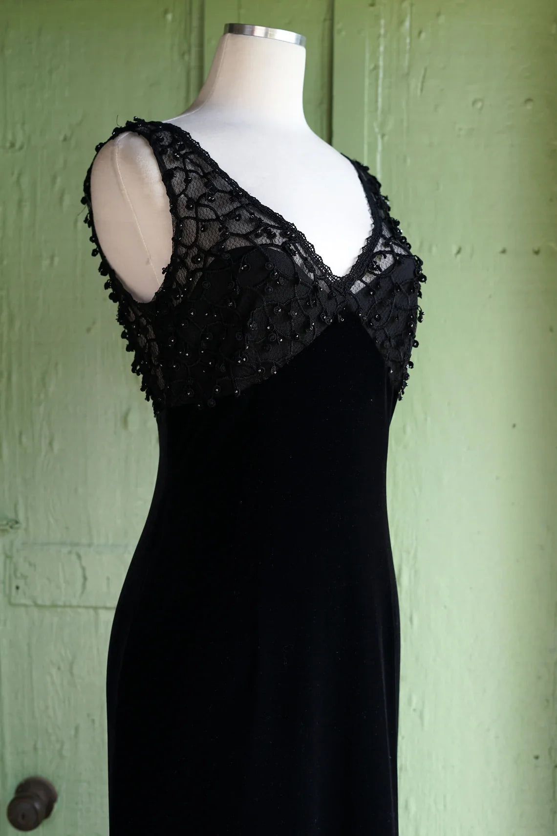 A-line V Neck Mermaid Sleeveless Lace Up Backless Floor Length Prom Party Dress