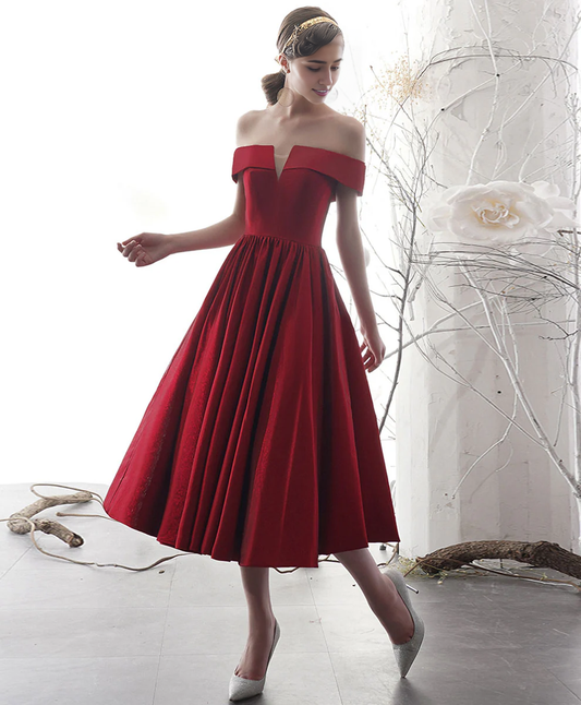 A-line Off-the-Shoulder Satin Short Prom Dress