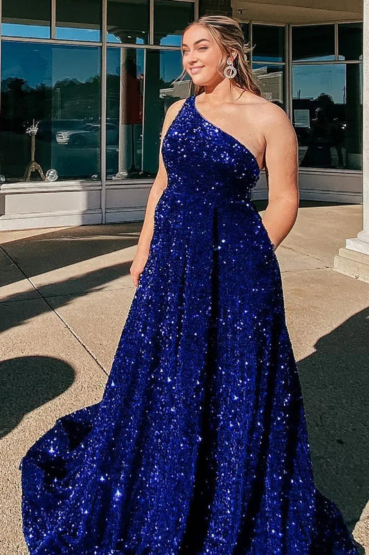 A-line One Shoulder Prom Dress with Beading