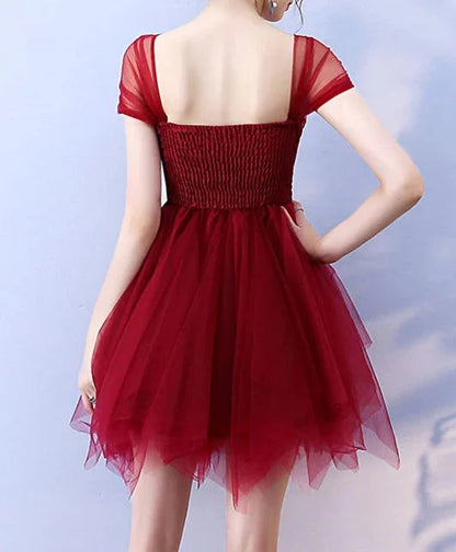 A-line Tulle Backless Homecoming Dresses