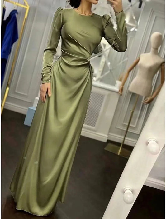 Women's Black Dress Prom Dress Party Dress Long Dress Maxi Dress Black Pink Green Long Sleeve Pure Color Split Fall Winter Autumn Crew Neck Fashion Winter Dress Wedding Guest Evening Party