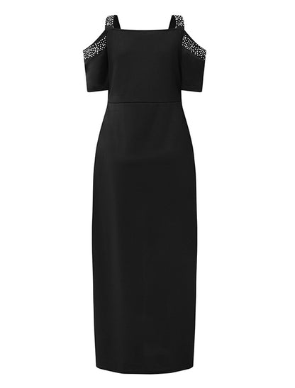 Women‘s Party Dress Black Dress Formal Dress Formal Evening Party Graduation Long Dress Maxi Dress Fashion Party V Neck Short Sleeve Patchwork Split