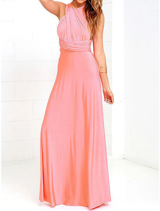 Women's Prom Dress Party Dress Wedding Guest Dress Long Dress Maxi Dress Black Pink Wine Sleeveless Plain Lace up Summer Spring Fall Spaghetti Strap Elegant Wedding Guest Evening Party Vacation