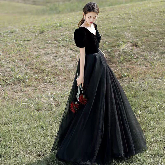 Formal Women's Dresses Black Velvet Tulle Long Prom Dress A Line Evening Formal Party Gown Prom Dresses Stores