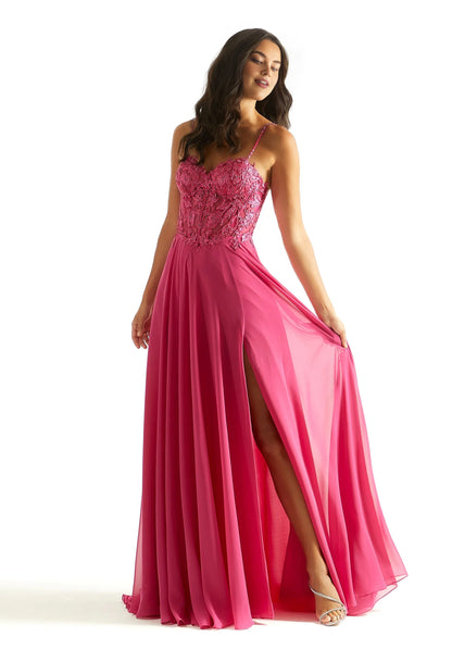 A Line Evening Prom Dress Chiffon Spaghetti Strap Sweep/Brush Train With Hight Slit Evening Dress