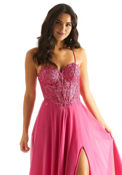 A Line Evening Prom Dress Chiffon Spaghetti Strap Sweep/Brush Train With Hight Slit Evening Dress