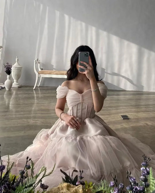 Formal Women's Dresses Light Pink A Line Long Prom Dress Sweet Princess Gown Prom Dresses Stores