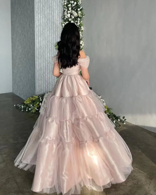 Formal Women's Dresses Light Pink A Line Long Prom Dress Sweet Princess Gown Prom Dresses Stores