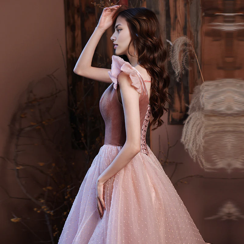 Formal Women's Dresses Pink Sweet Velvet Tulle Homecoming Dress A Line Short Prom Dress Prom Dresses Stores