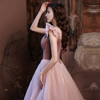 Formal Women's Dresses Pink Sweet Velvet Tulle Homecoming Dress A Line Short Prom Dress Prom Dresses Stores