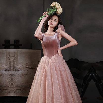 Formal Women's Dresses Pink Sweet Velvet Tulle Homecoming Dress A Line Short Prom Dress Prom Dresses Stores