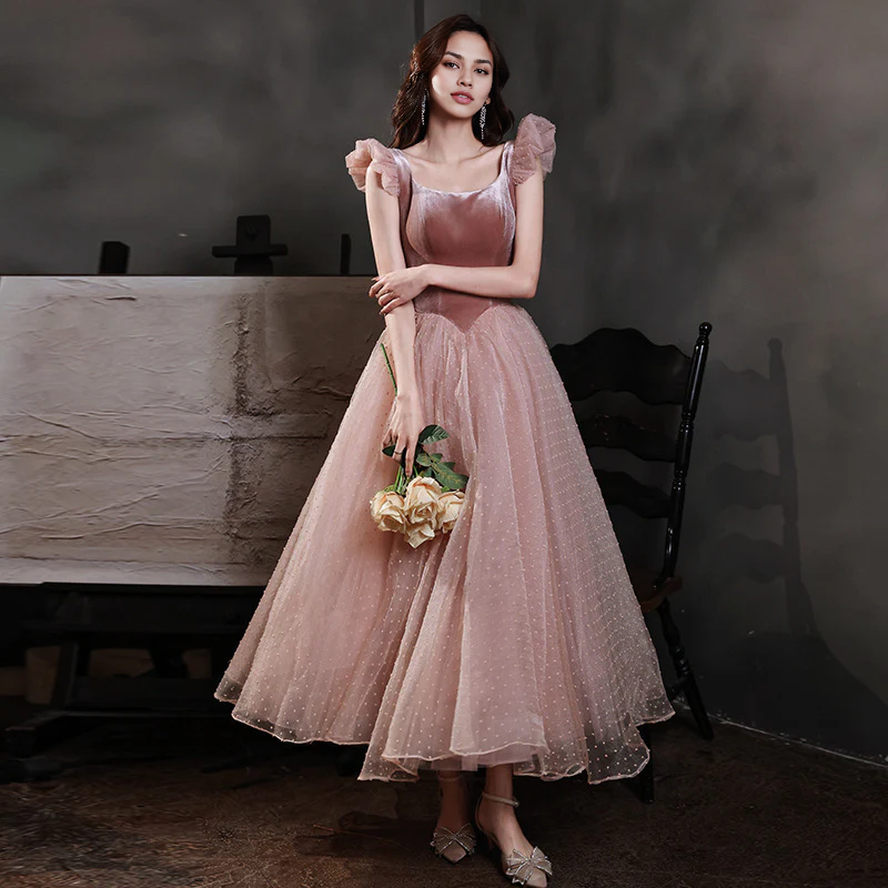 Formal Women's Dresses Pink Sweet Velvet Tulle Homecoming Dress A Line Short Prom Dress Prom Dresses Stores