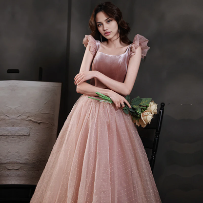 Formal Women's Dresses Pink Sweet Velvet Tulle Homecoming Dress A Line Short Prom Dress Prom Dresses Stores