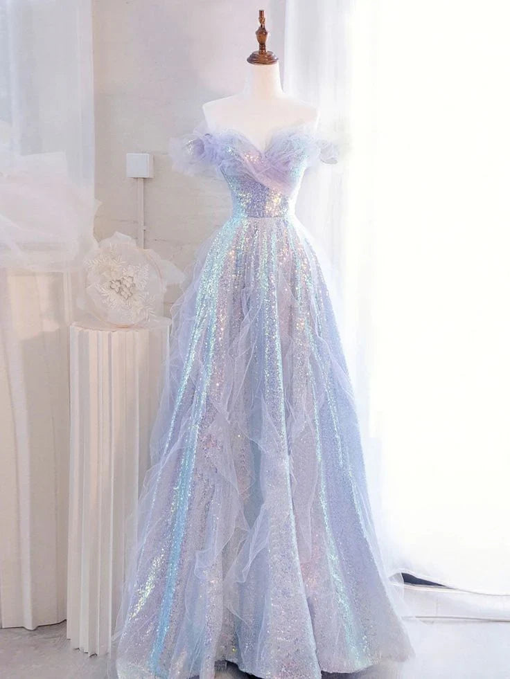 Formal Women's Dresses Off The Shoulder Lilac A Line Tulle Prom Dress Birthday Party Gown Prom Dresses Stores