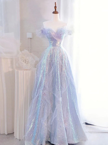 Formal Women's Dresses Off The Shoulder Lilac A Line Tulle Prom Dress Birthday Party Gown Prom Dresses Stores
