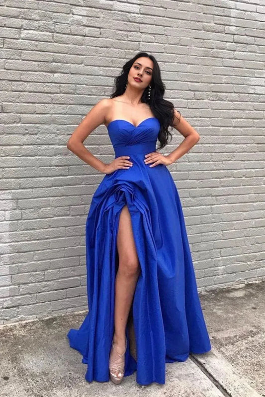 A Line Sweetheart Off-the-Shoulder Long Prom Dress with Slit