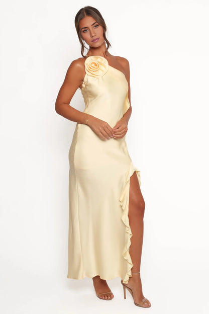 Affordable Column One Shoulder Sleeveless Satin Ankle-Length Prom Dress